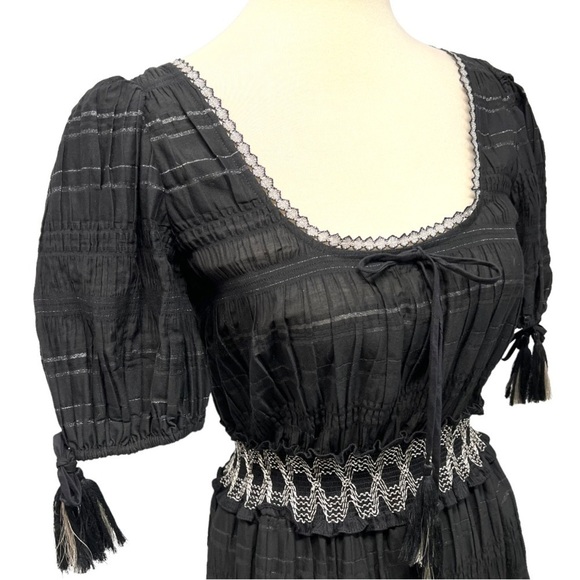 Jonathan Simkhai Black Smocked Tiered Silk Cotton Bohemian Maxi Dress NWT - Picture 7 of 16